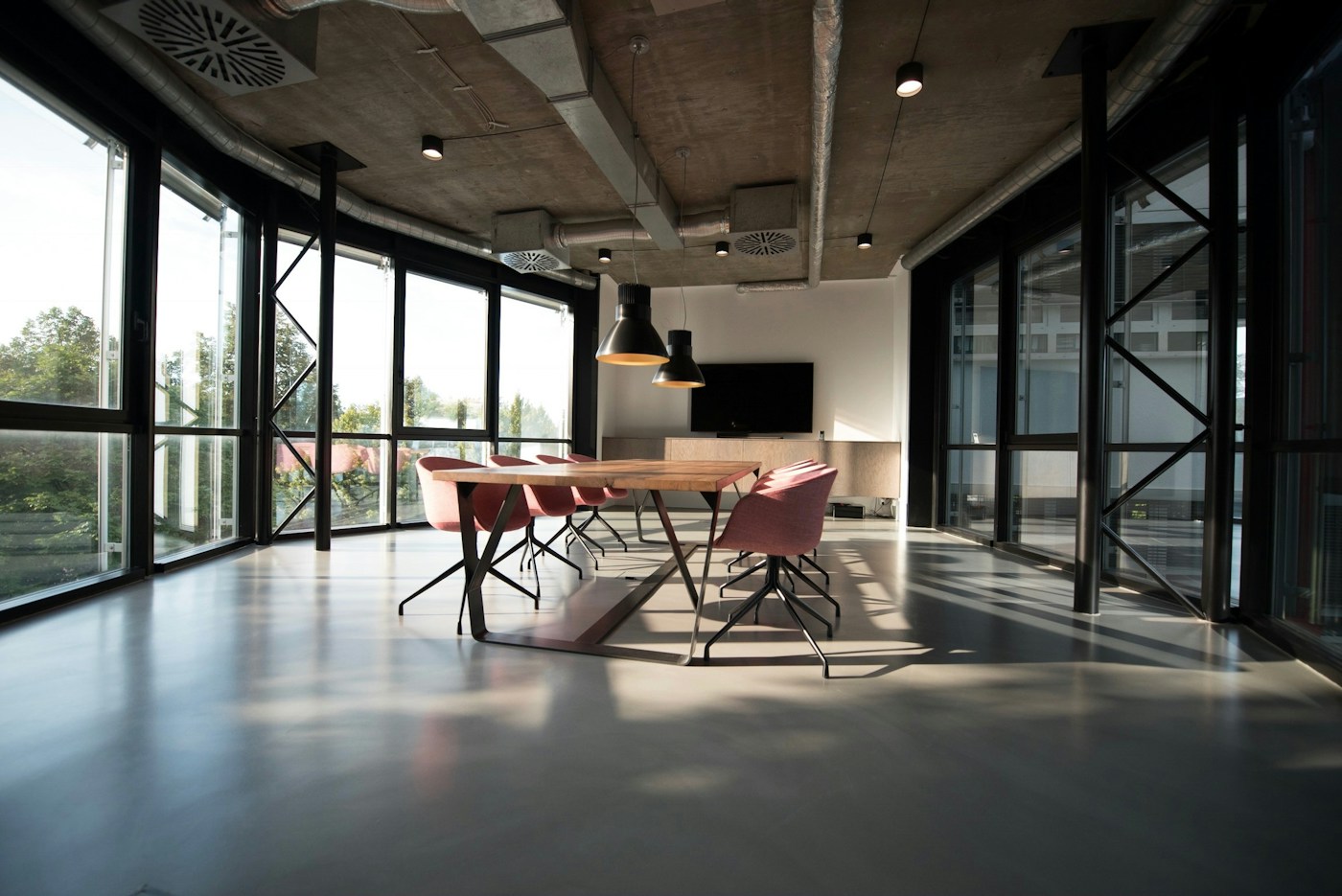 Light-filled workspace viewed through the search lens